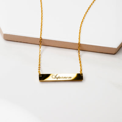 Supermom Horizontal Engraved Bar Necklace