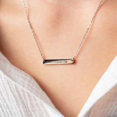 Supermom Horizontal Engraved Bar Necklace