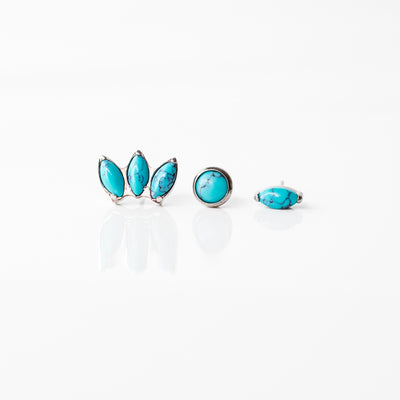Turquoise Fan Marquise Flat Back Earrings - Three Inlaid Stones