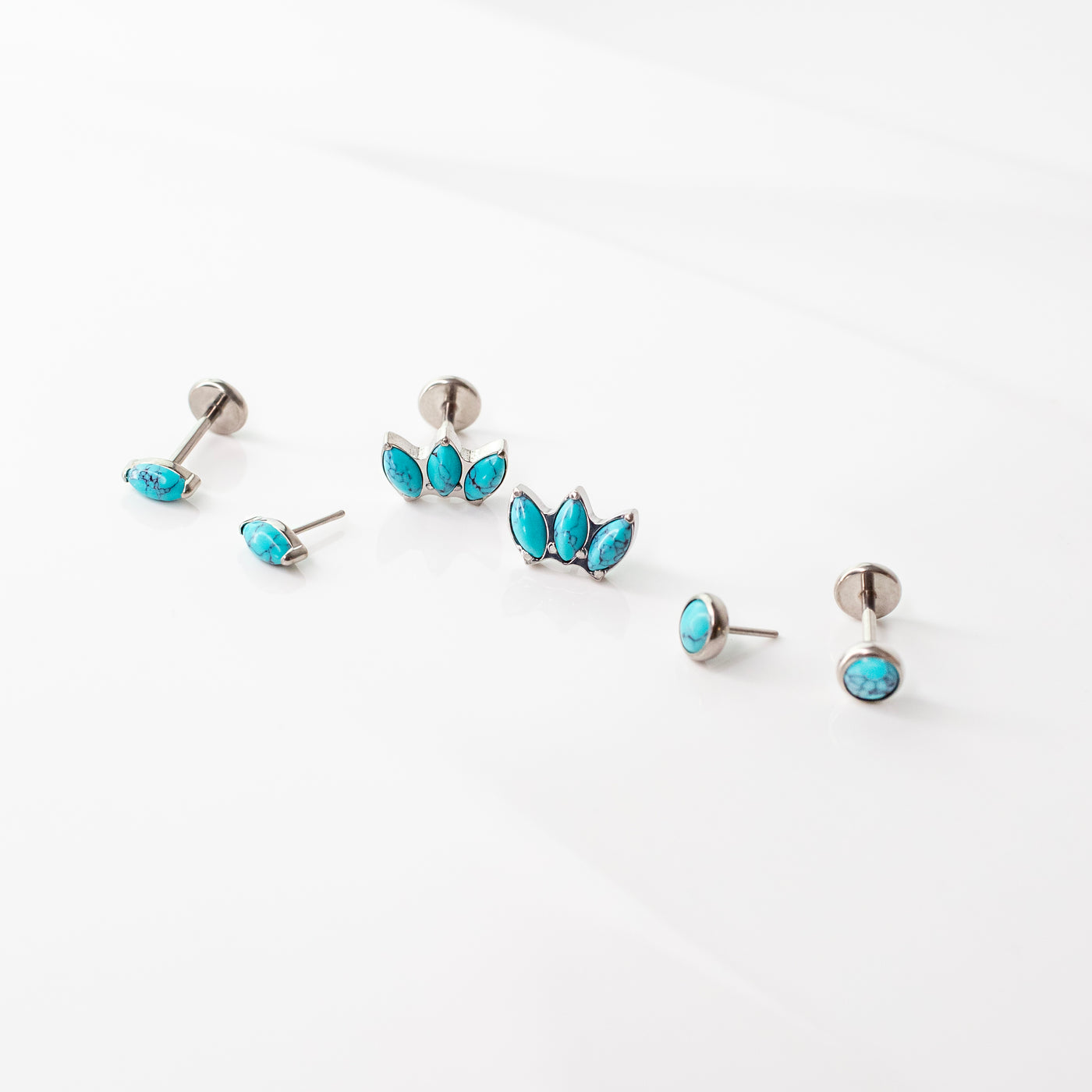 Turquoise Round Bezel Set Flat Back Sleeper Earrings