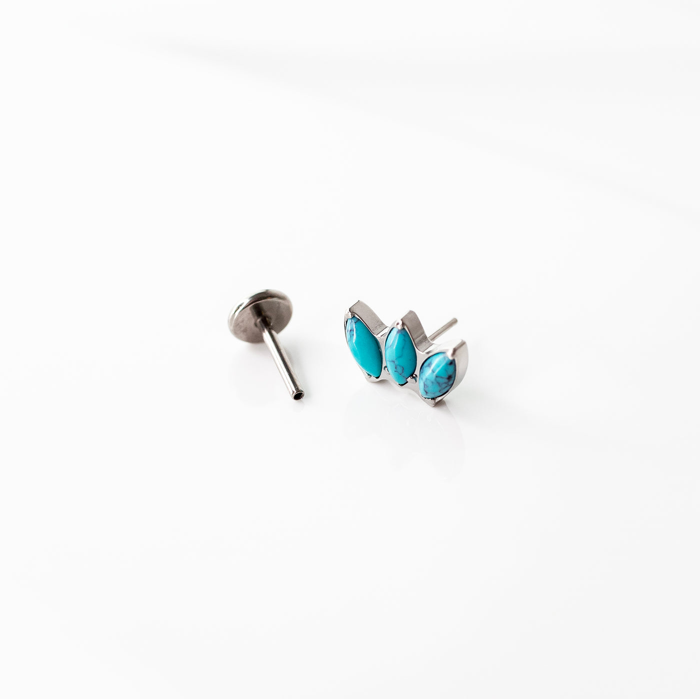 Turquoise Fan Marquise Flat Back Earrings - Three Inlaid Stones