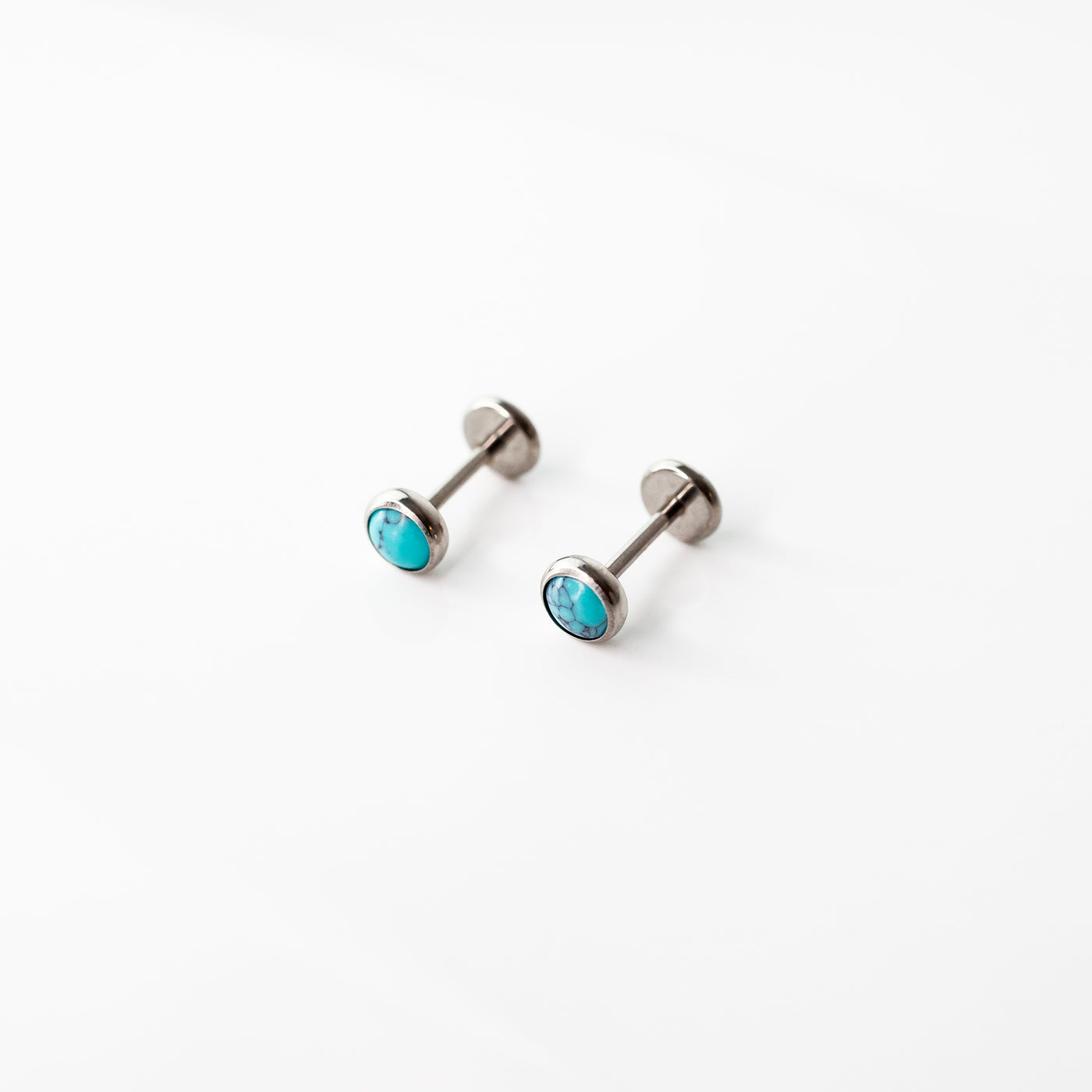 Turquoise Round Bezel Set Flat Back Sleeper Earrings