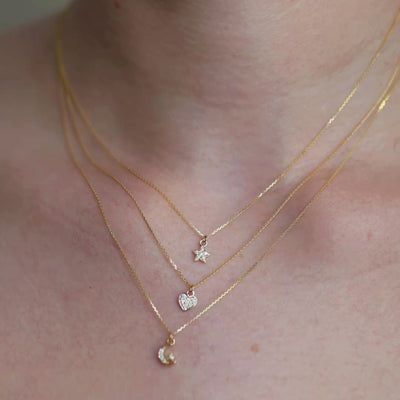 Diamond Pavé Heart Pendant Necklace - 14K Solid Gold
