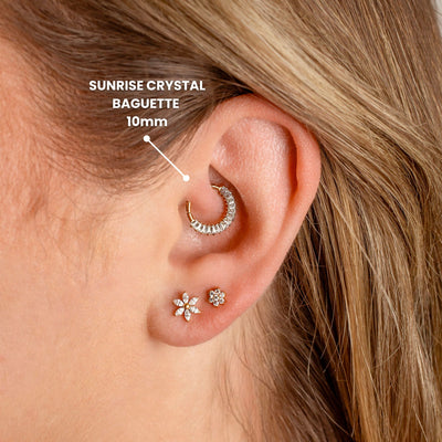 Sunrise Crystal Baguette Hinged Segment Ring for Daith or Septum - Front Facing Titanium Hoop