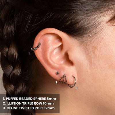 Illusion Triple Row Hinged Segment Ring - Titanium Cartilage Hoop for Noses, Ears + More