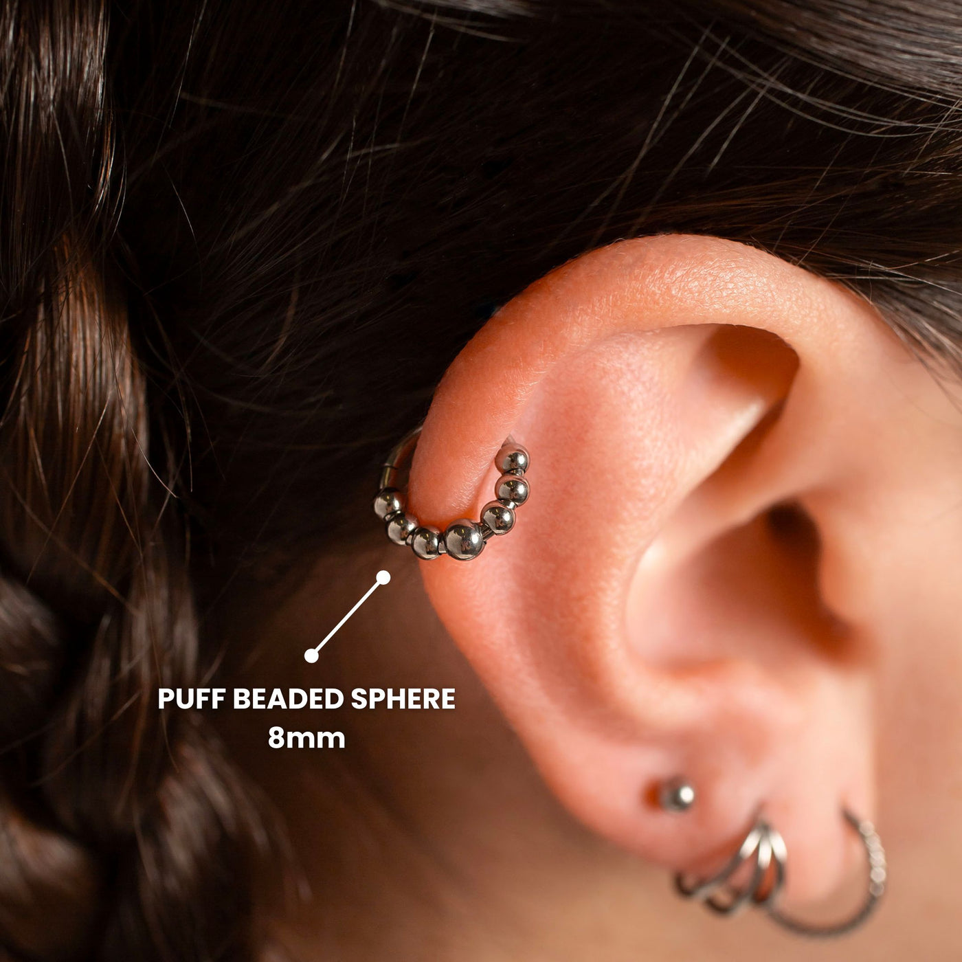 Puff Beaded Sphere Segment Ring - Titanium Cartilage Hoop for Noses, Ears + More