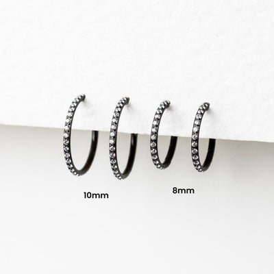 Jet Black Wisp Crystal Pavé Hinged Segment Ring - Titanium Clicker Hoop for Noses, Ears + Cartilage