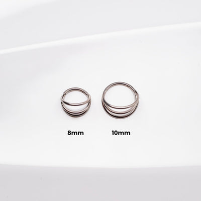 Illusion Triple Row Hinged Segment Ring - Titanium Cartilage Hoop for Noses, Ears + More