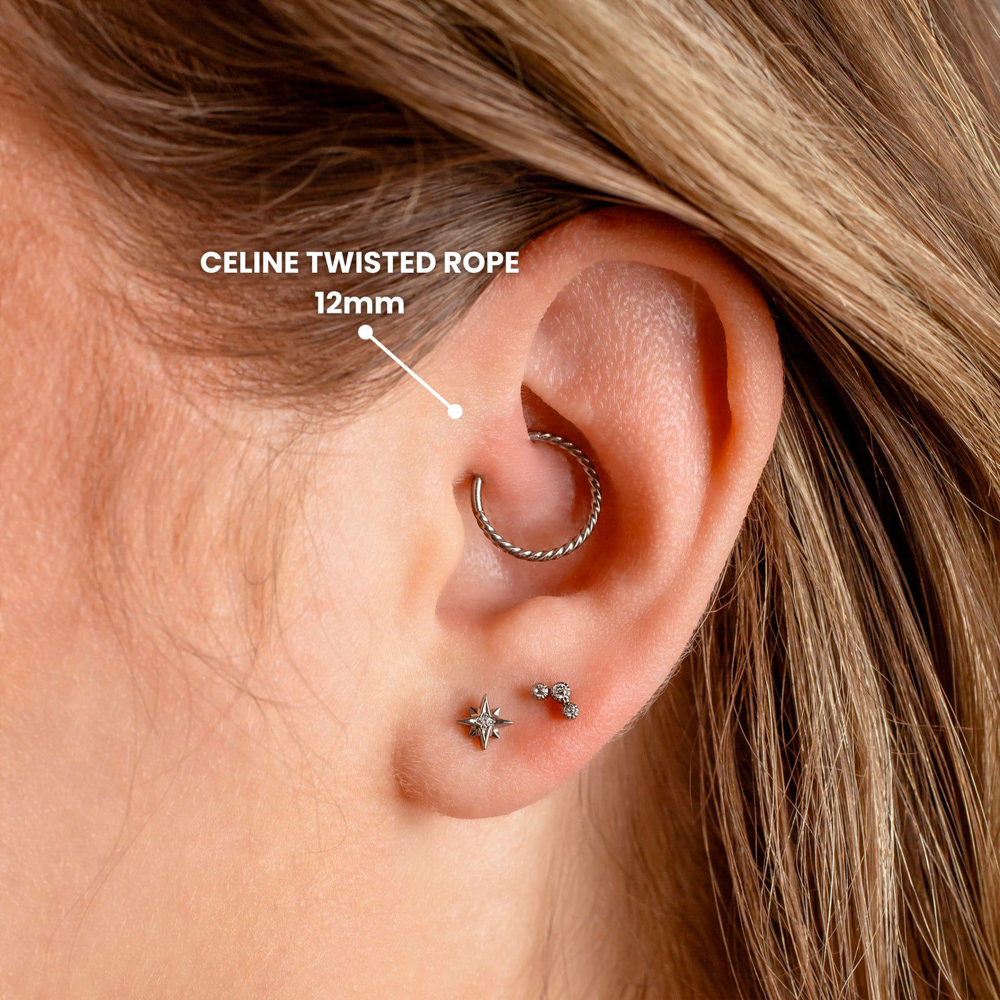 Celine Twisted Rope Hinged Titanium Segment Ring - Cartilage Hoop for Noses, Ears + More