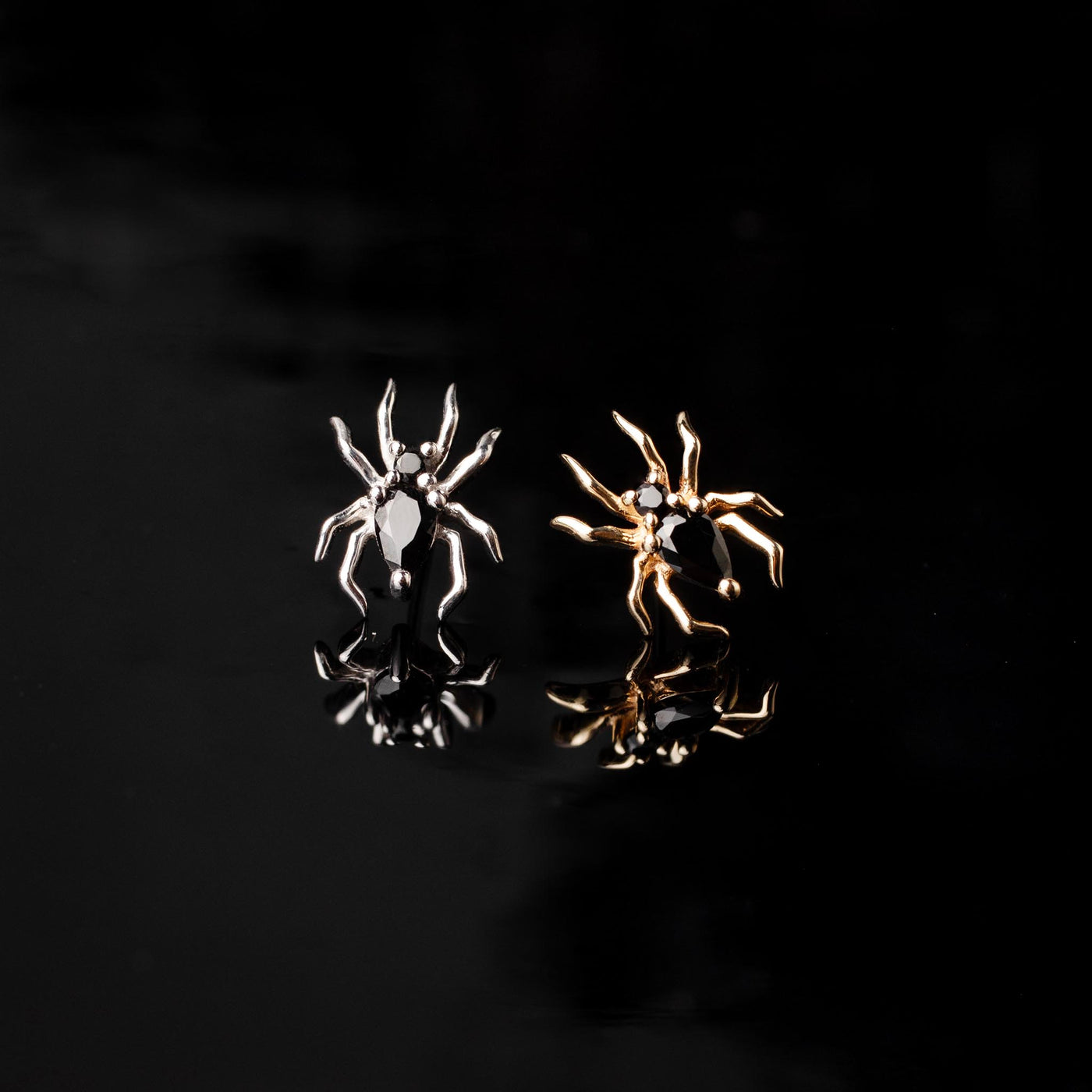 Arachne Gemmed Spider Flat Back Sleeper Earrings by Buddha Jewelry - 14k Solid Gold