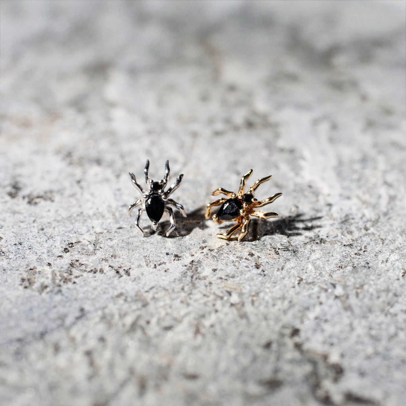 Arachne Gemmed Spider Flat Back Sleeper Earrings by Buddha Jewelry - 14k Solid Gold