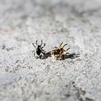 Arachne Gemmed Spider Flat Back Sleeper Earrings by Buddha Jewelry - 14k Solid Gold