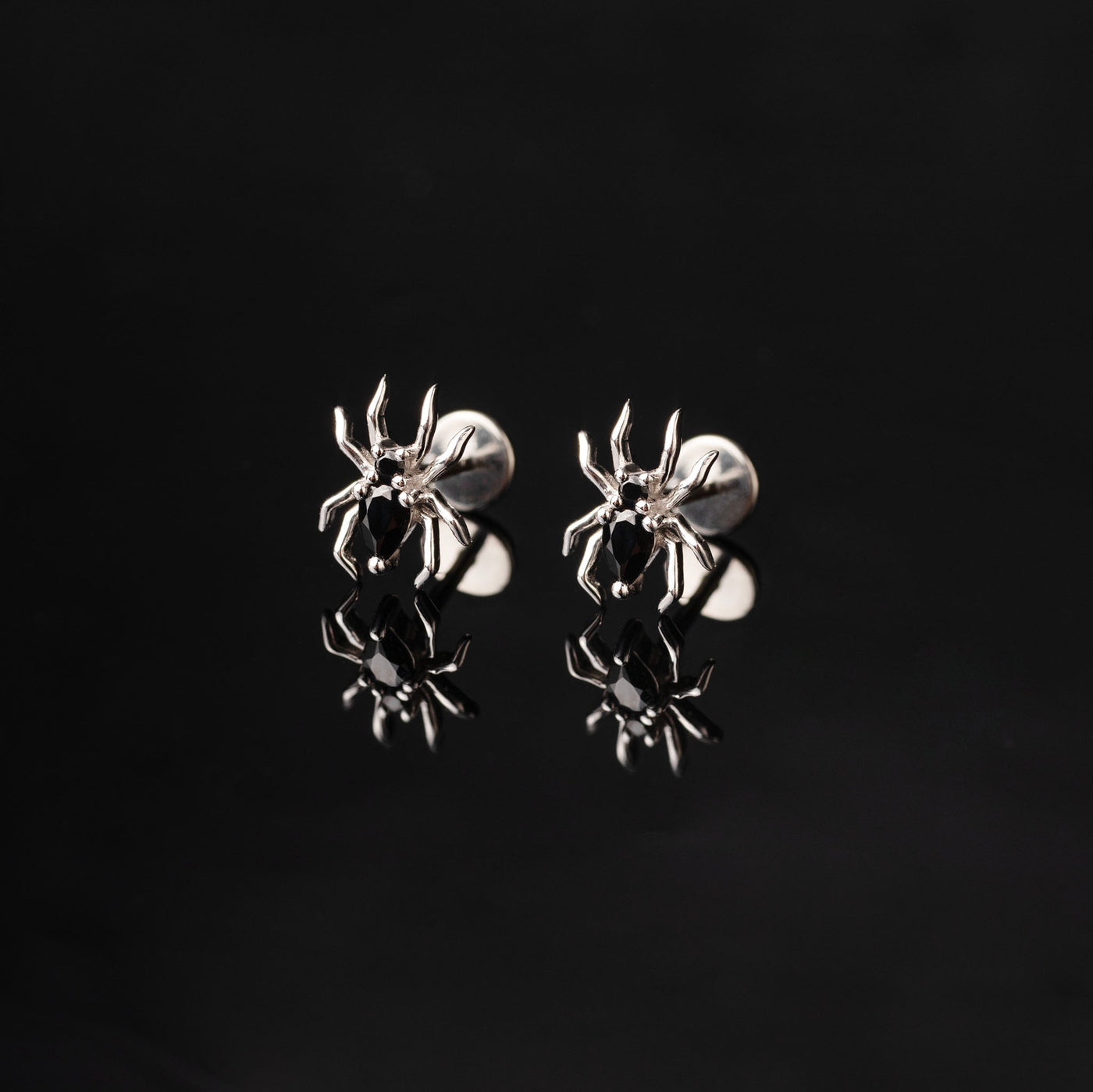 Arachne Gemmed Spider Flat Back Sleeper Earrings by Buddha Jewelry - 14k Solid Gold