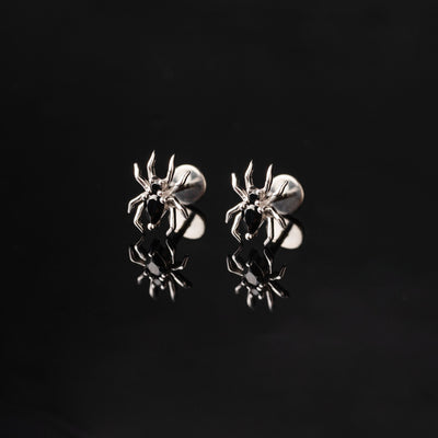Arachne Gemmed Spider Flat Back Sleeper Earrings by Buddha Jewelry - 14k Solid Gold