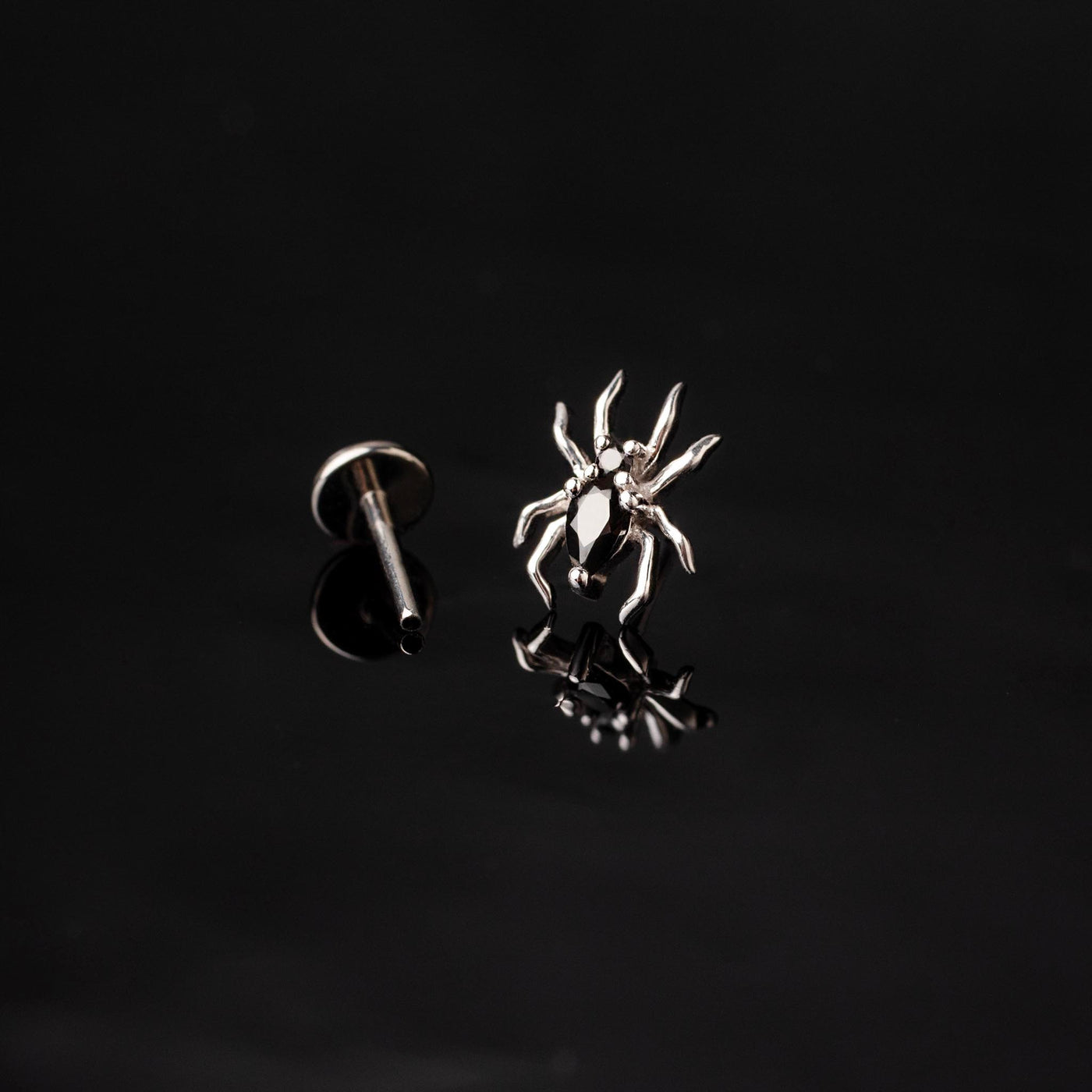 Arachne Gemmed Spider Flat Back Sleeper Earrings by Buddha Jewelry - 14k Solid Gold