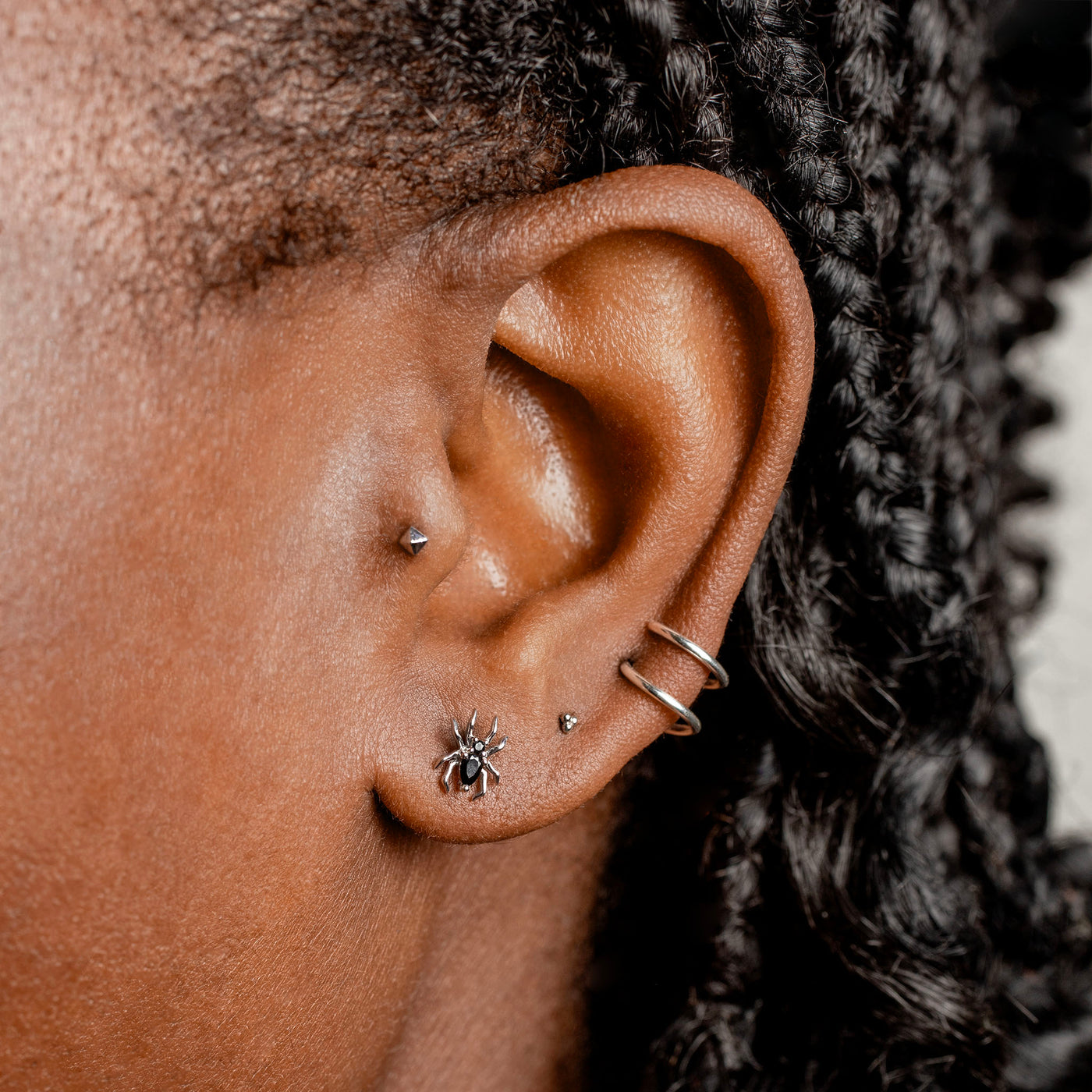 Arachne Gemmed Spider Flat Back Sleeper Earrings by Buddha Jewelry - 14k Solid Gold