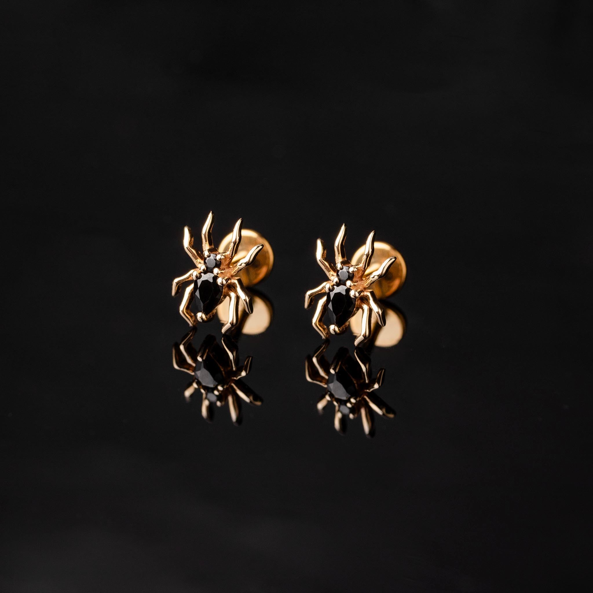 Arachne Gemmed Spider Flat Back Sleeper Earrings by Buddha Jewelry