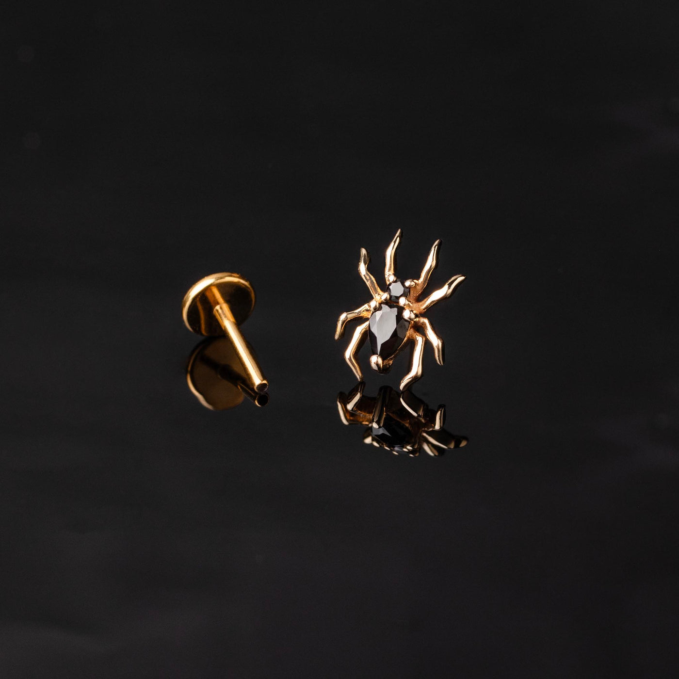 Arachne Gemmed Spider Flat Back Sleeper Earrings by Buddha Jewelry - 14k Solid Gold