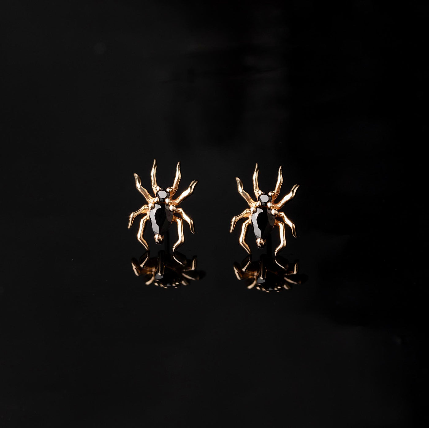 Arachne Gemmed Spider Flat Back Sleeper Earrings by Buddha Jewelry - 14k Solid Gold