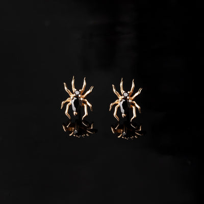 Arachne Gemmed Spider Flat Back Sleeper Earrings by Buddha Jewelry - 14k Solid Gold