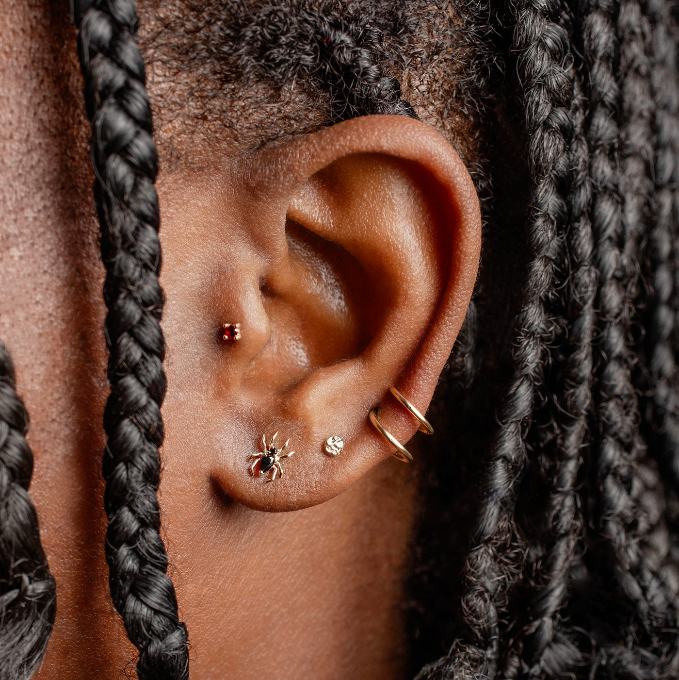 Arachne Gemmed Spider Flat Back Sleeper Earrings by Buddha Jewelry - 14k Solid Gold