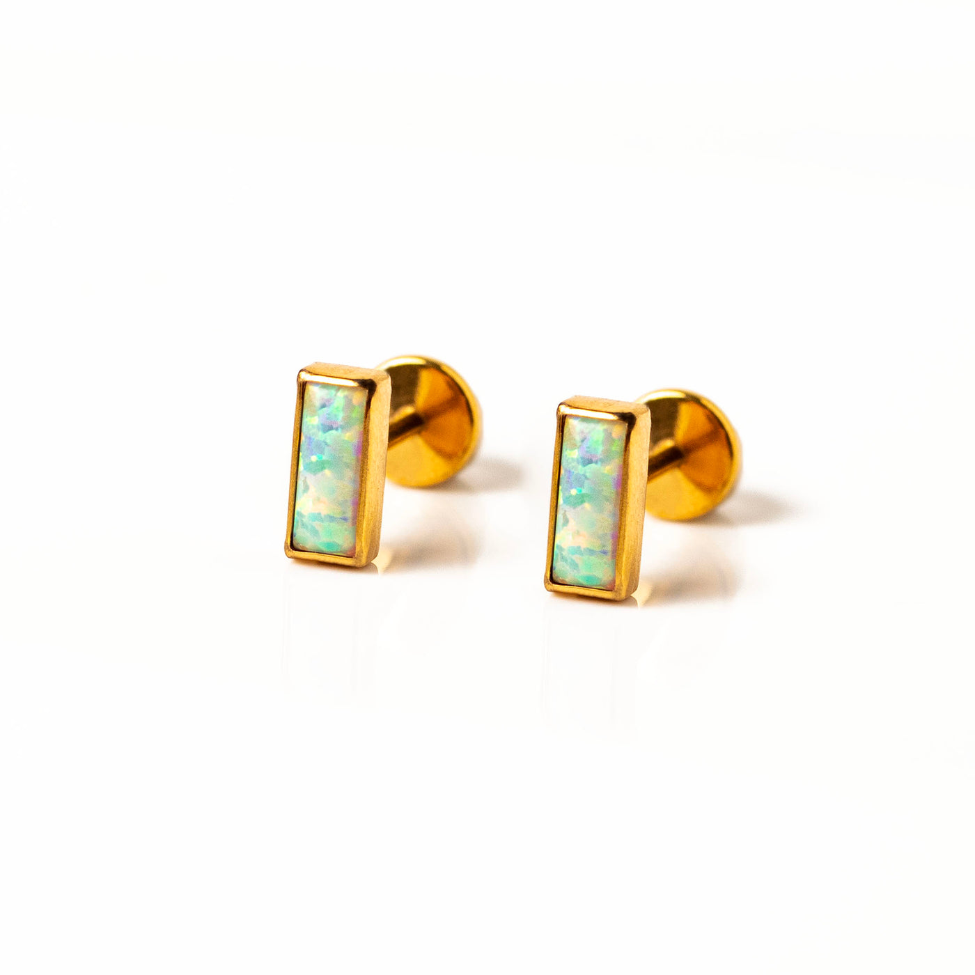 Aurora Baguette Opal Titanium Flat Back Sleeper Earrings