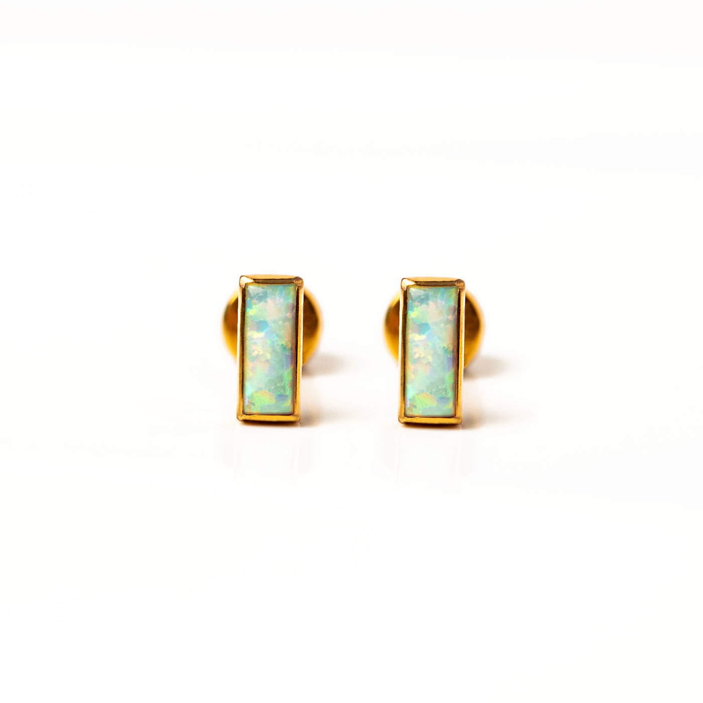 Aurora Baguette Opal Titanium Flat Back Sleeper Earrings