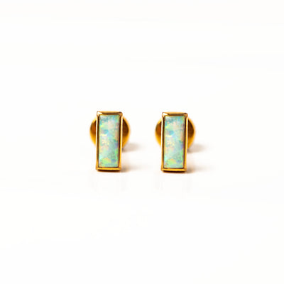 Aurora Baguette Opal Titanium Flat Back Sleeper Earrings