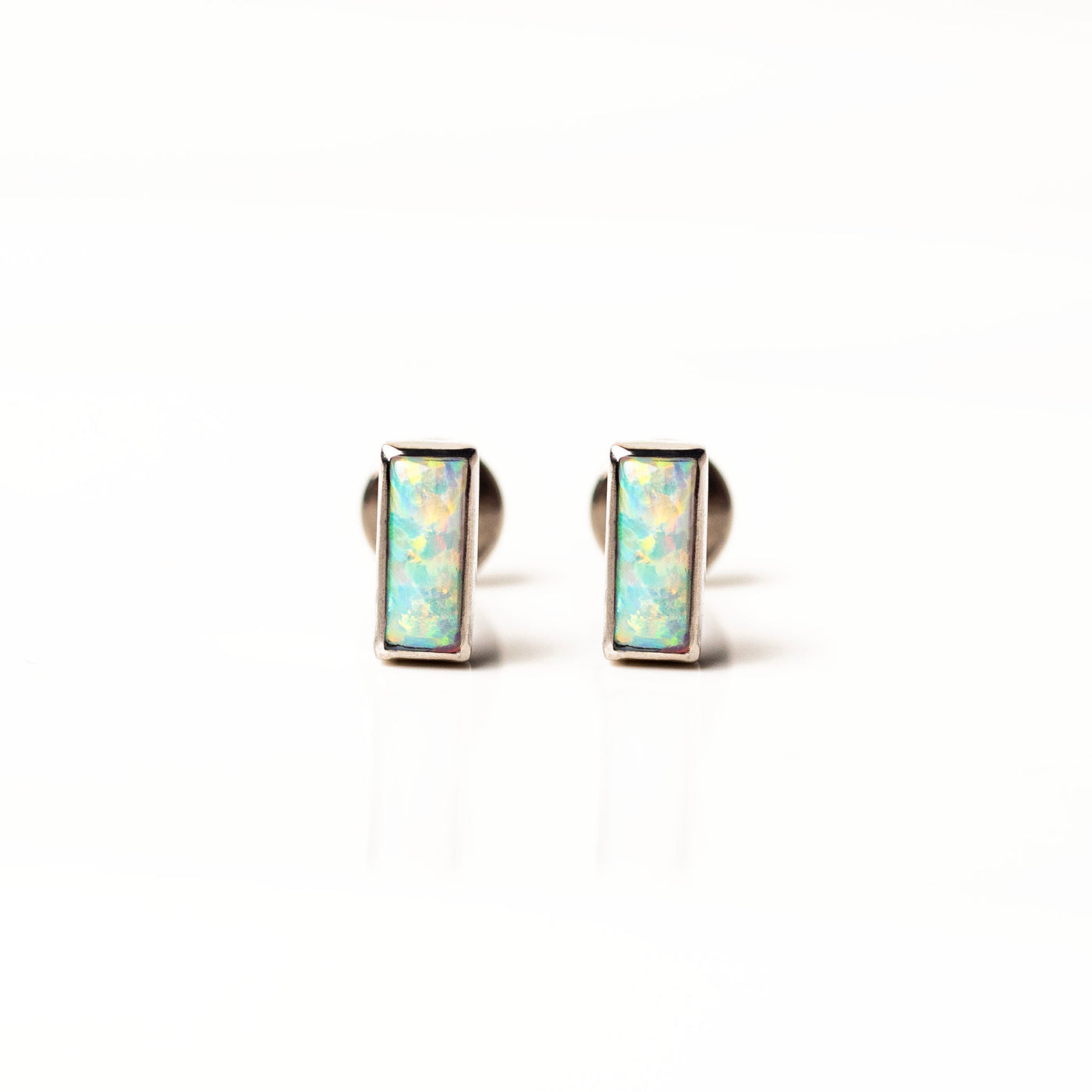 Aurora Baguette Opal Titanium Flat Back Sleeper Earrings
