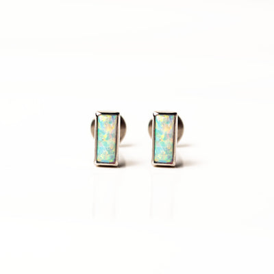 Aurora Baguette Opal Titanium Flat Back Sleeper Earrings