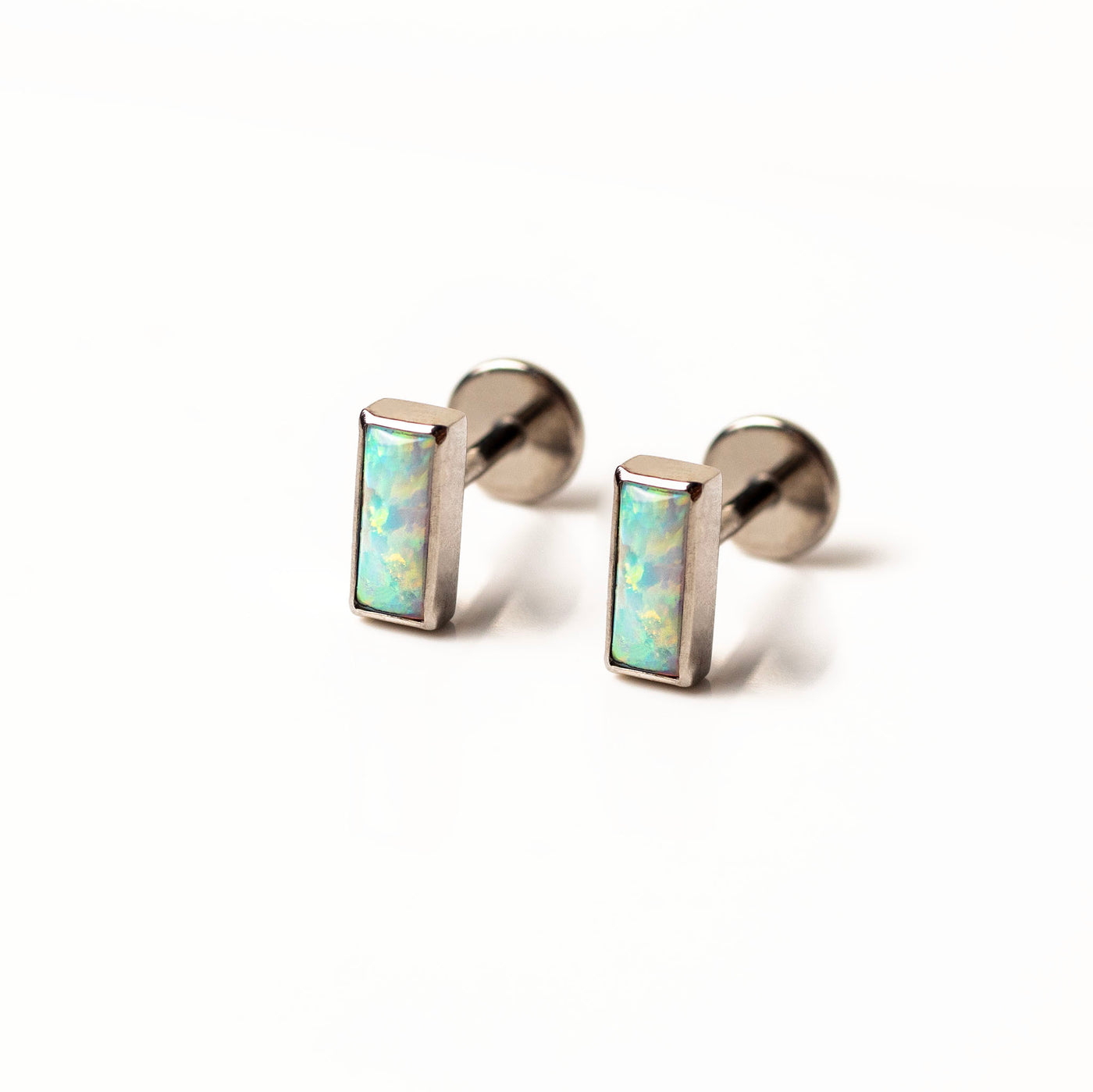 Aurora Baguette Opal Titanium Flat Back Sleeper Earrings