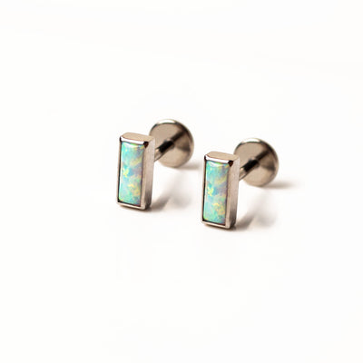 Aurora Baguette Opal Titanium Flat Back Sleeper Earrings