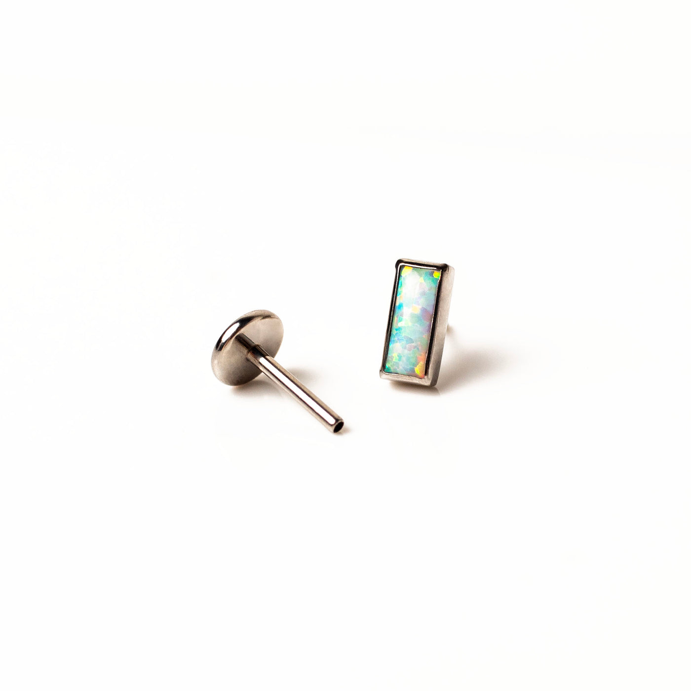 Aurora Baguette Opal Titanium Flat Back Sleeper Earrings