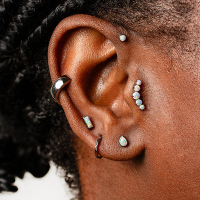 Aurora Baguette Opal Titanium Flat Back Sleeper Earrings