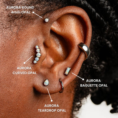 Aurora Baguette Opal Titanium Flat Back Sleeper Earrings