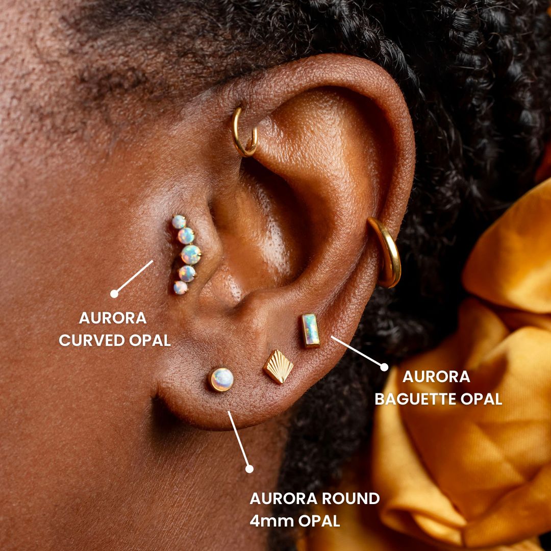 Aurora Curved Opal Row Titanium Flat Back Sleeper Earrings