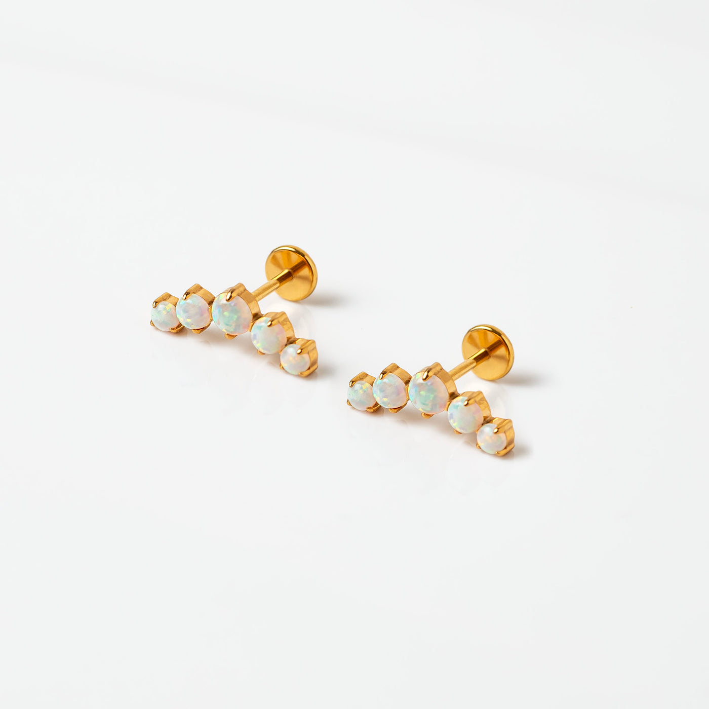 Aurora Curved Opal Row Titanium Flat Back Sleeper Earrings