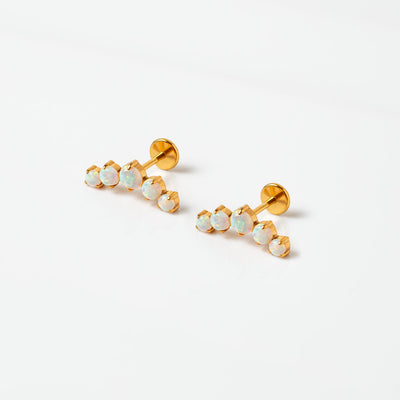 Aurora Curved Opal Row Titanium Flat Back Sleeper Earrings