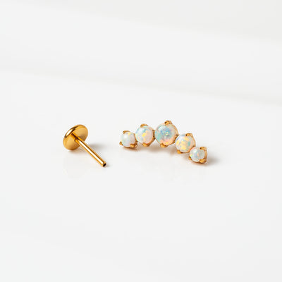 Aurora Curved Opal Row Titanium Flat Back Sleeper Earrings