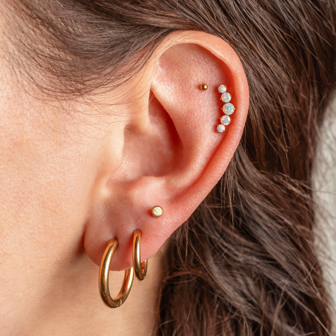 Aurora Curved Opal Row Titanium Flat Back Sleeper Earrings