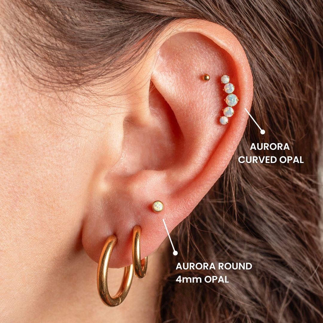 Aurora Curved Opal Row Titanium Flat Back Sleeper Earrings