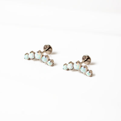 Aurora Curved Opal Row Titanium Flat Back Sleeper Earrings