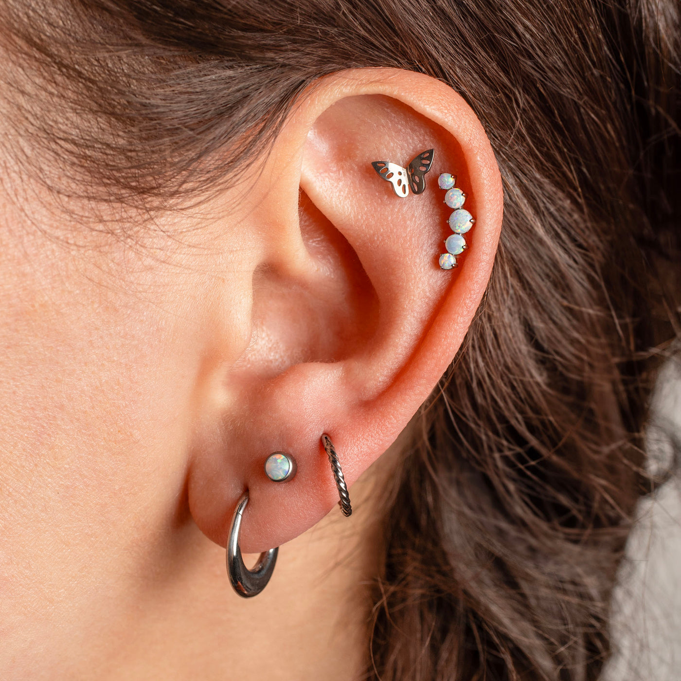 Aurora Curved Opal Row Titanium Flat Back Sleeper Earrings