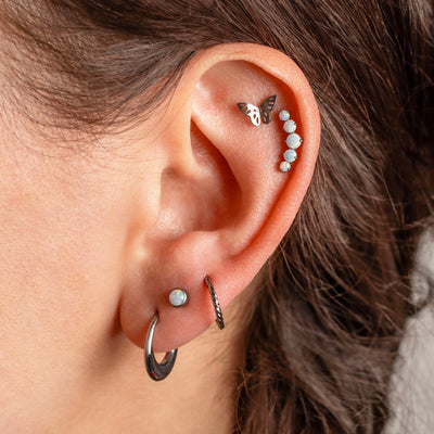 Aurora Curved Opal Row Titanium Flat Back Sleeper Earrings