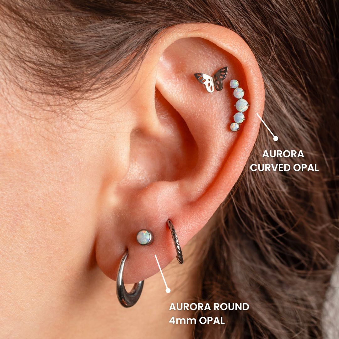 Aurora Curved Opal Row Titanium Flat Back Sleeper Earrings