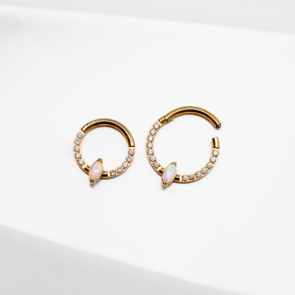 Opal Filigree Hoop Rings - Bendable 16G 5/16" Septum, Daith, Ear Cartilage Piercing Jewelry With Imitation Opal