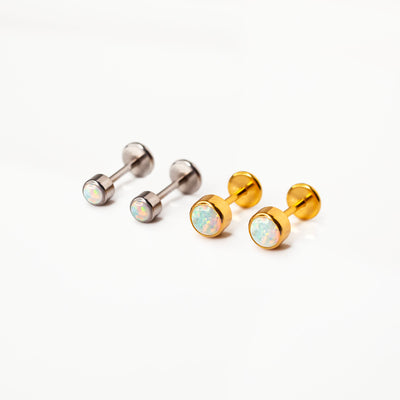 Aurora Round Opal Bezel Set Flat Back Sleeper Earrings