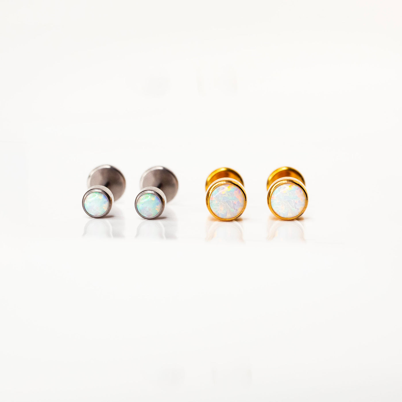 Aurora Round Opal Bezel Set Flat Back Sleeper Earrings