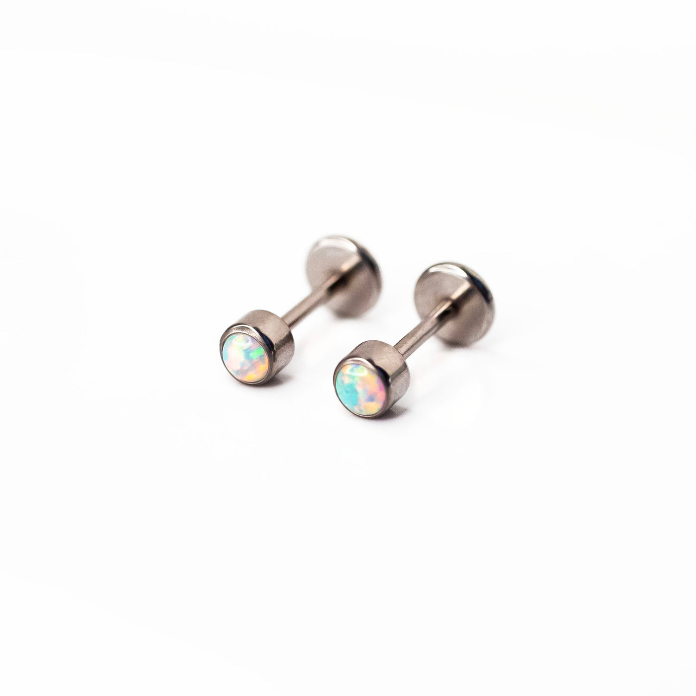 Aurora Round Opal Bezel Set Flat Back Sleeper Earrings