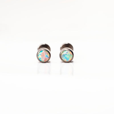 Aurora Round Opal Bezel Set Flat Back Sleeper Earrings